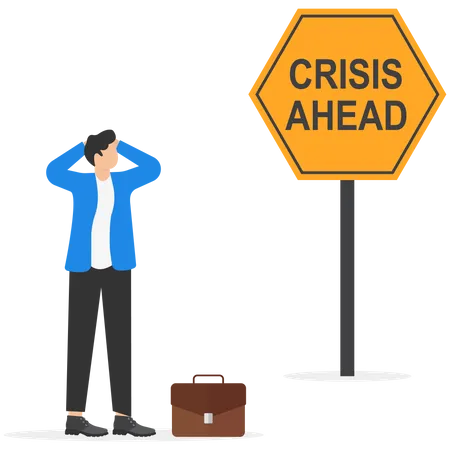 Depressed Sad Businessman Thinking Over Problems Crisis Sign Concept Vector Illustration Illustration
