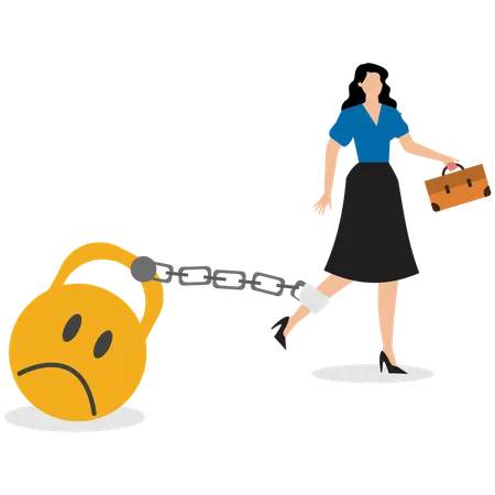 Depressed woman chain with sad face burden  Illustration