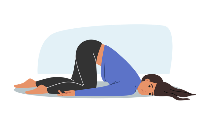 Depressed woman is lying on floor  Illustration