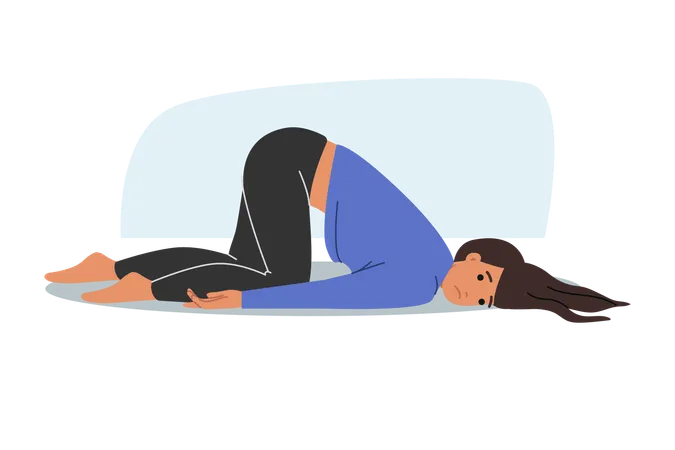 Depressed woman is lying on floor  Illustration