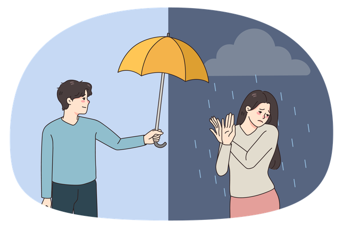 Depressed woman reject help suffer from mental problems  Illustration