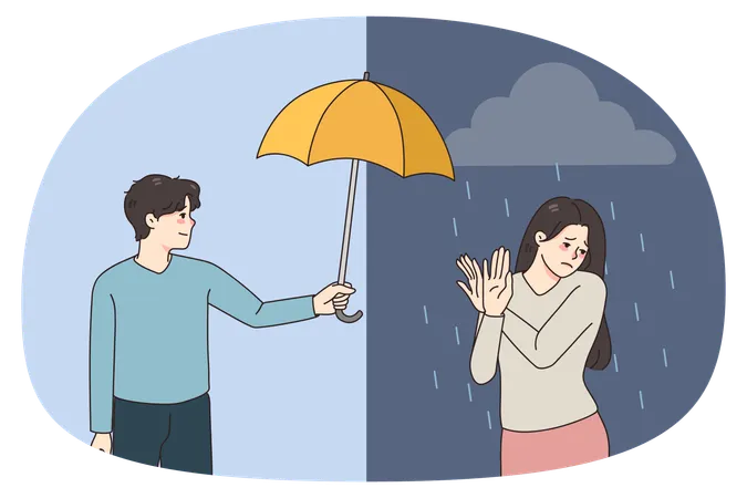 Depressed woman reject help suffer from mental problems  Illustration
