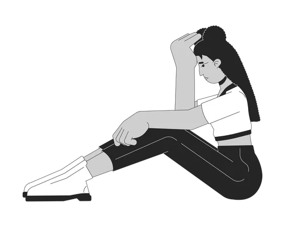 Depressed woman sitting  Illustration