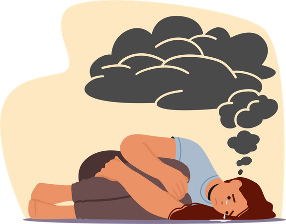 Depressed woman suffering from depression.  イラスト