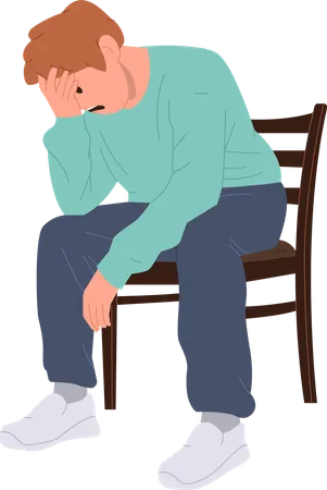 Depressed young man holding head in hand sitting on chair  Illustration