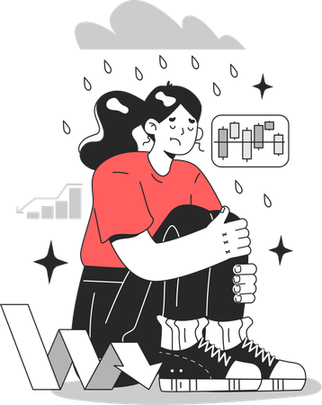 Depression of Girl throughout cycle in share market  Illustration