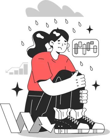 Depression of Girl throughout cycle in share market  Illustration