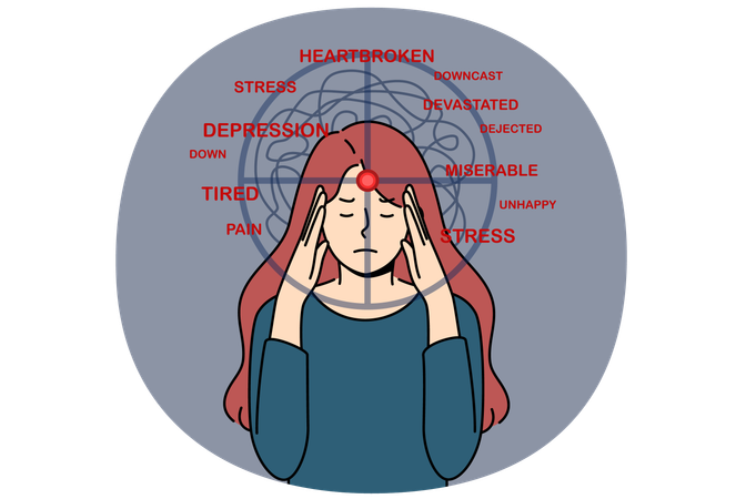 Depressive Frau leidet unter Stress  Illustration