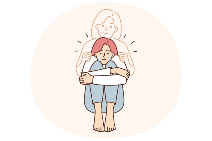 Depressive Frau weint über den Tod der Mutter oder Schwester, die über den Verlust und den Verlust eines Verwandten trauert  Illustration