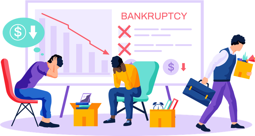 Depressive Menschen leiden unter Bankrott  Illustration