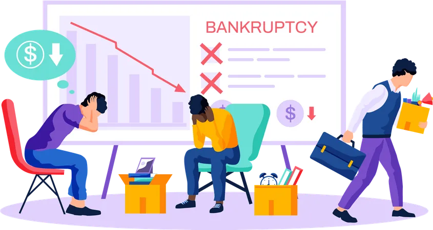 Depressive Menschen leiden unter Bankrott  Illustration