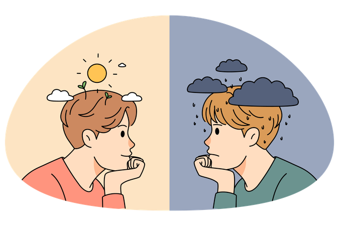 Deprimierter und unglücklicher und positiver und glücklicher Mann  Illustration