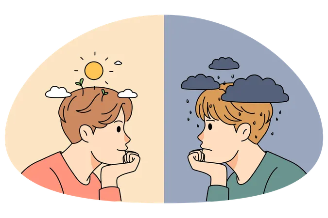 Deprimierter und unglücklicher und positiver und glücklicher Mann  Illustration