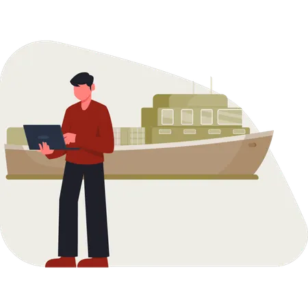 Der Geschäftsmann arbeitet am Laptop  Illustration
