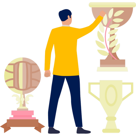 Der Geschäftsmann holt sich eine goldene Trophäe  Illustration