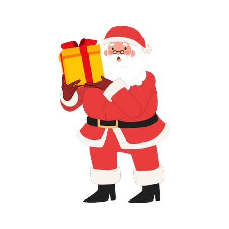 Der glückliche Weihnachtsmann hält eine Geschenkbox  Illustration