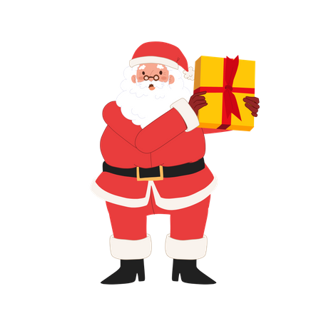 Der glückliche Weihnachtsmann zeigt eine Geschenkbox  Illustration