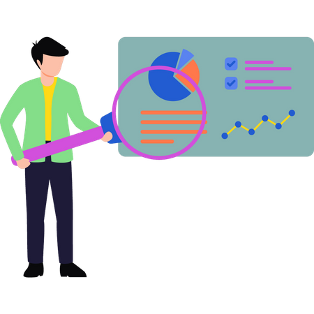 Der Junge arbeitet an einer Diagrammpräsentation  Illustration