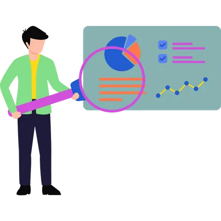 Der Junge arbeitet an einer Diagrammpräsentation  Illustration