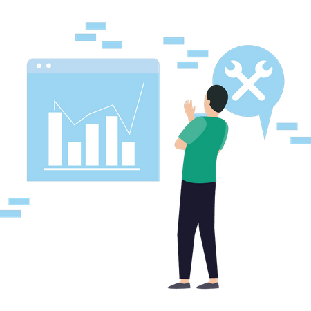 Der Junge arbeitet an Graphenanalyse  Illustration