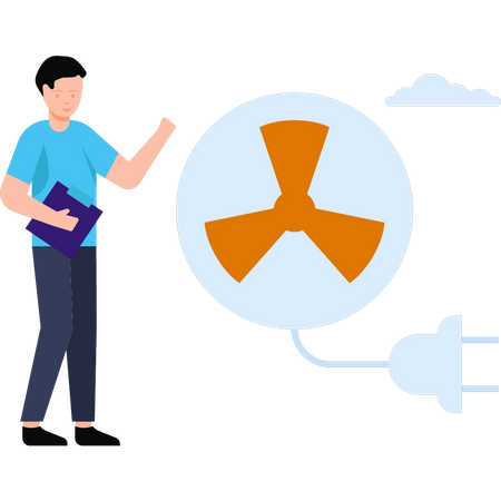 Der Junge benutzt einen Atomventilator  Illustration