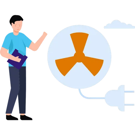 Der Junge benutzt einen Atomventilator  Illustration