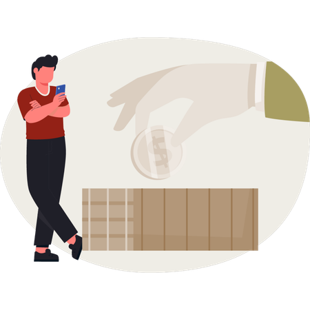 Der Junge benutzt das Handy  Illustration