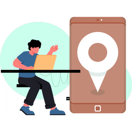 Der Junge sucht online nach seinem Standort  Illustration