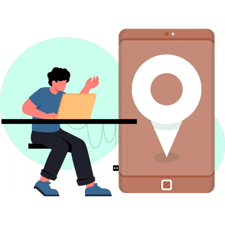 Der Junge sucht online nach seinem Standort  Illustration
