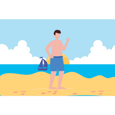 Der Junge ist am Strand  Illustration