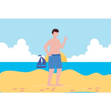 Der Junge ist am Strand  Illustration