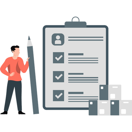 Der Junge macht eine Management-Checkliste  Illustration