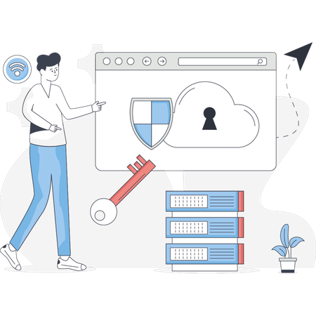 Der Junge macht Web-Datenschutz  Illustration