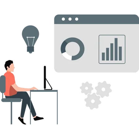 Der Junge überprüft den Wert des Kreisdiagramms auf der Webseite  Illustration