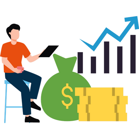 Der Junge schaut sich das Dollardiagramm an  Illustration