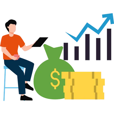 Der Junge schaut sich das Dollardiagramm an  Illustration