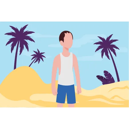 Der Junge steht am Strand  Illustration