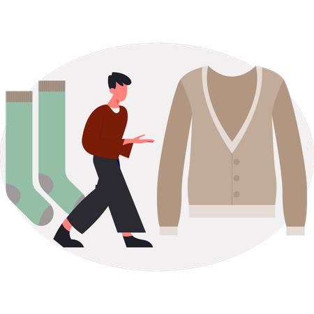 Der Junge strickt Pullover  Illustration