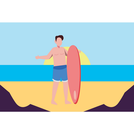 Der Junge surft am Strand  Illustration