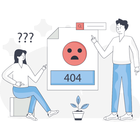 Der Junge und das Mädchen denken über den 404-Fehler nach  Illustration