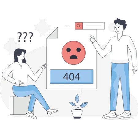 Der Junge und das Mädchen denken über den 404-Fehler nach  Illustration