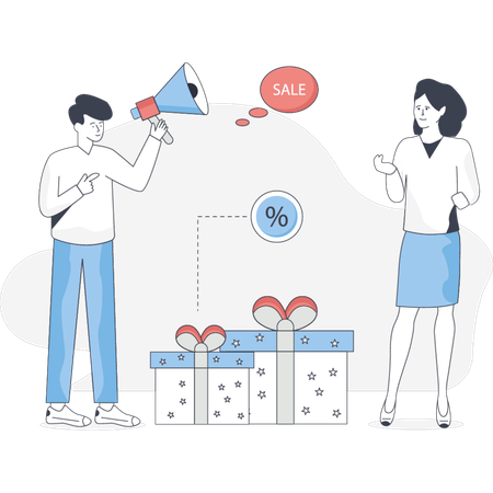 Der Junge und das Mädchen diskutieren über den Verkauf  Illustration