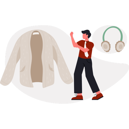 Der Junge zeigt Winterjacke  Illustration