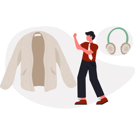 Der Junge zeigt Winterjacke  Illustration