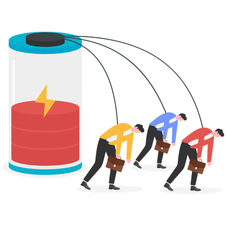 Der Körper eines Geschäftsmanns wird mit einer Batterie verbunden, um Energie zuzuführen  Illustration