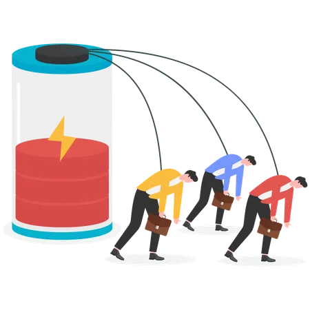 Der Körper eines Geschäftsmanns wird mit einer Batterie verbunden, um Energie zuzuführen  Illustration