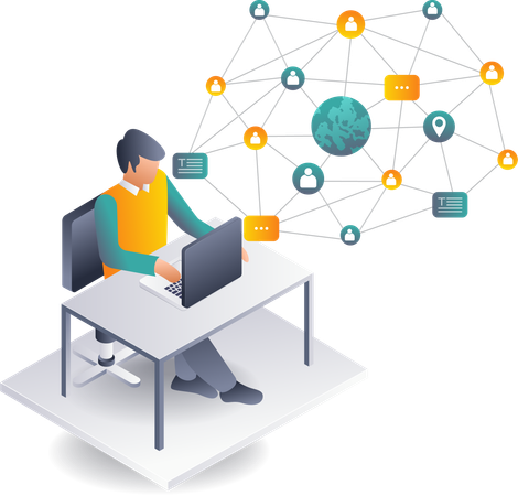 Der Mensch erweitert Netzwerke durch Computertechnologie  Illustration