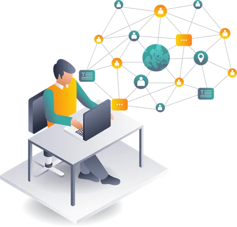 Der Mensch erweitert Netzwerke durch Computertechnologie  Illustration