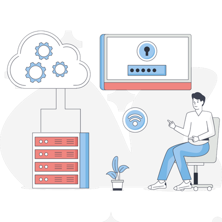 Der Mann erzählt von Server-Management  Illustration