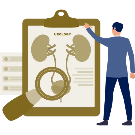 Der Mann recherchiert Urologie-Bericht  Illustration